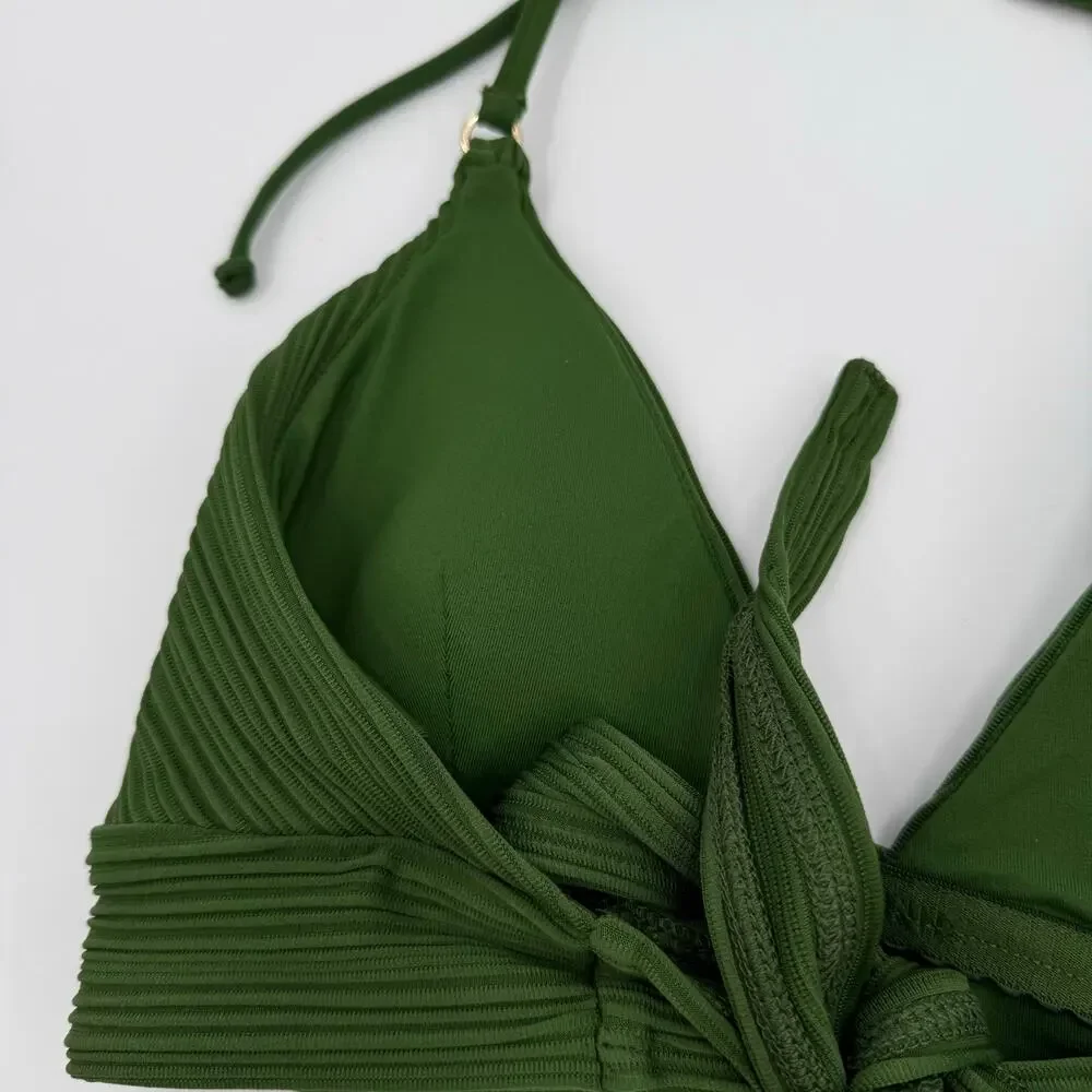 Robin Piccone Bikini Top Size Large NEW Green Lily Halter Swim Tie Back NWOT